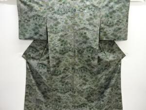 流水に蛇籠・草花模様織出し手織り紬着物